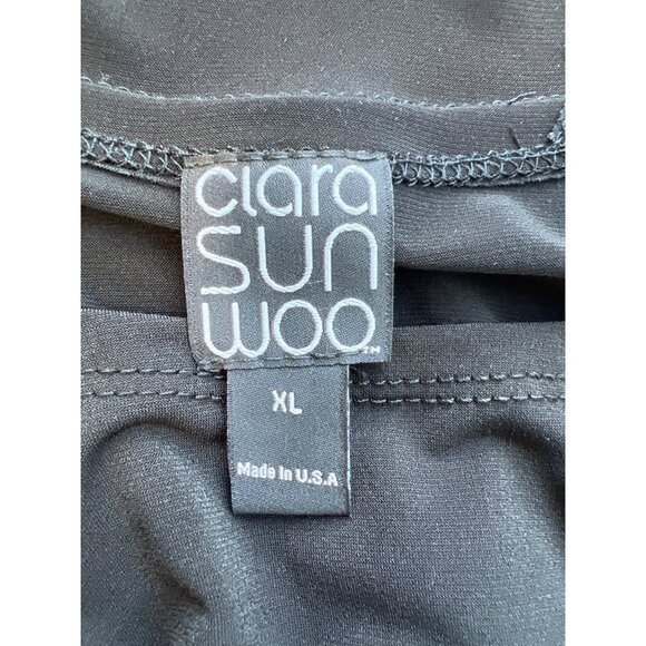Clara Sun Woo Tunic Size XL Black Asymmetric Hem Cutout Neckline Lagenlook Artsy - Picture 4 of 8